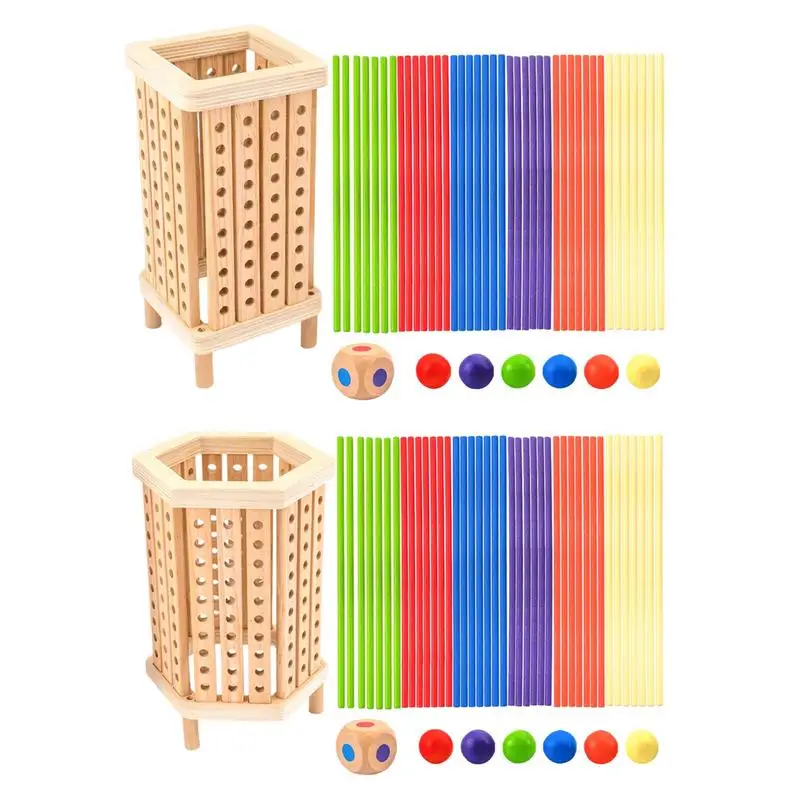 Stick Pull Game Wooden Ball Tower Stick Pick Up Game Wooden Board Games Fine Motor Skills Counting Math Educational Toys For 3