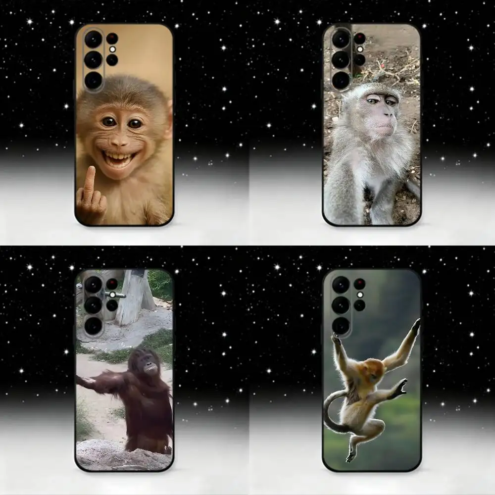 

Cute Funny Monkey Phone Case For Samsung S25,S24 Ultra,S20,S30 plus,S22 plus,S23,S30 Ultra 5G Silicone Black Shell