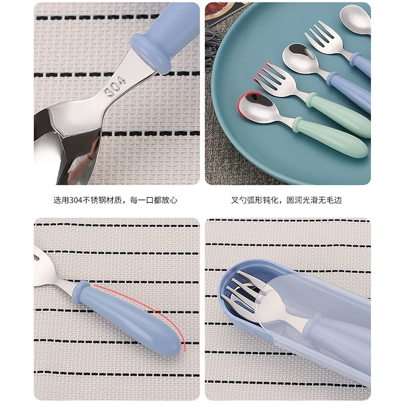 2PCS 만화 애니메이션 아기 이유식 숟가락 포크 세트 레터 패션 트레이닝 식기 유아용 안전한 짧은 손잡이 식기