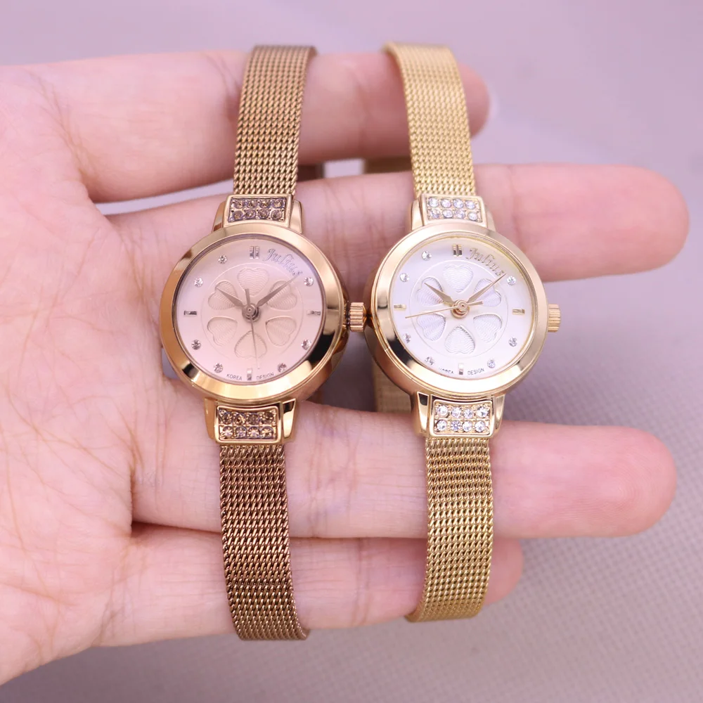 

Stainless Steel Simple Mini Heart Women's Watch Hours Small Clover Fashion Dress Bracelet Birthday Girl's Gift Julius Box