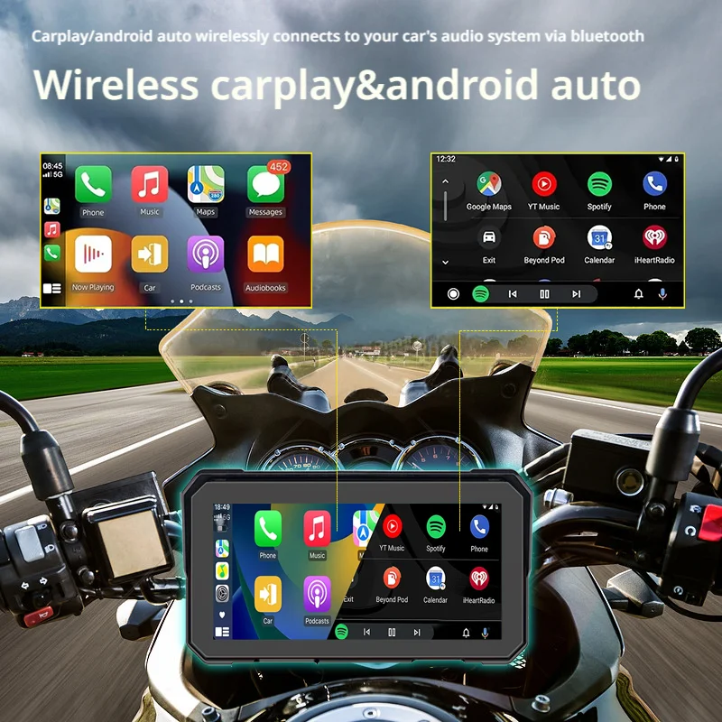 Waterproof 6 Inch Motorcycle Touch Screen Navigator Wireless CarPlay Android Auto Bluetooth Voice Control HD Display Easy To Ins