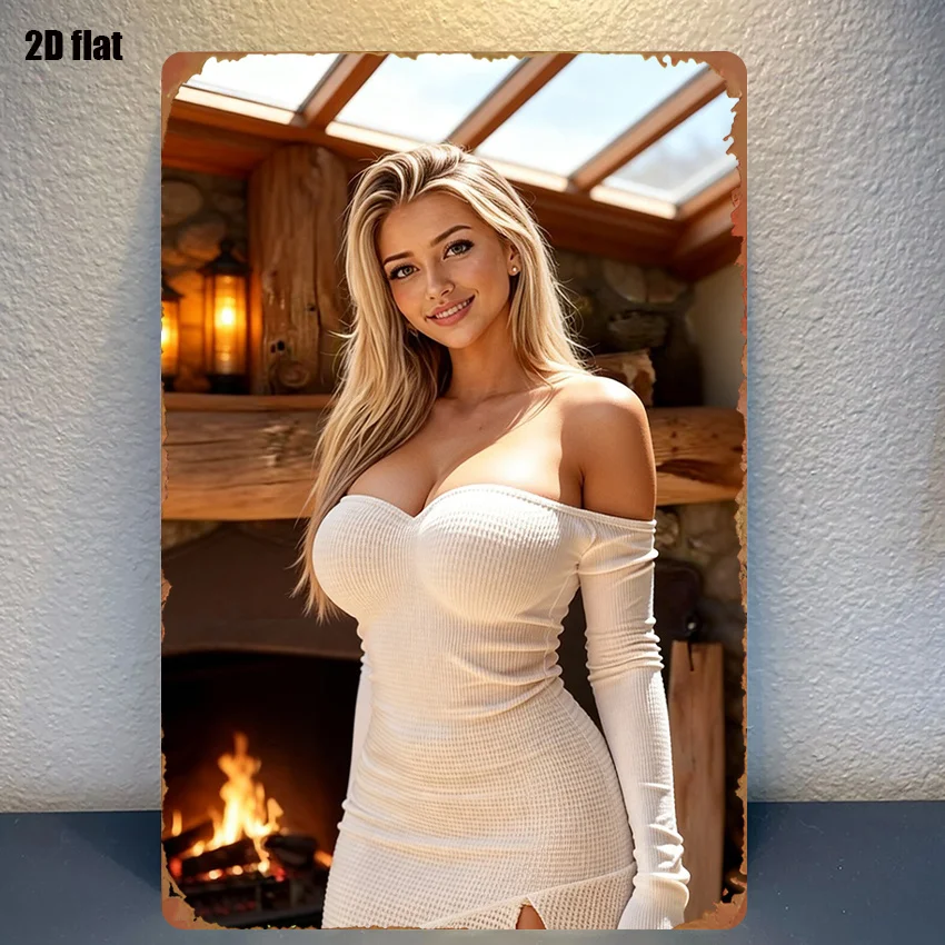 2D Vintage Metall-Blechschild „Floral Lady by Fireplace“ für Wohnzimmer-Wanddekoration, 20,3 x 30,5 cm