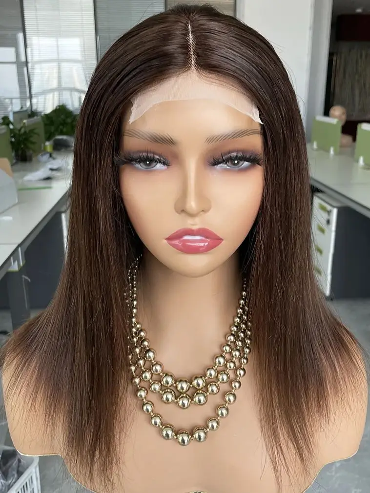 

Парик женский прямой из натуральных коричневых волос, 12-20 дюймов