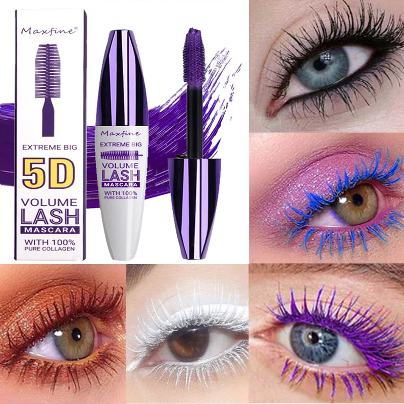 5 Colors Mascara Eyelashes Curling Extension Black Purple Blue White Mascara Non-smudge Waterproof Fast Dry Long-lasting Makeup