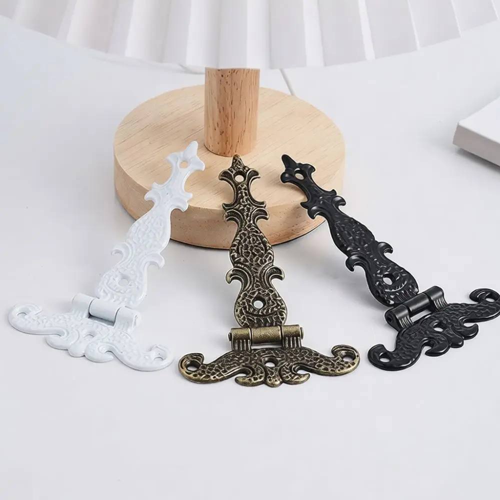 Retro Style Floral Pattern Hinge Metal Cabinet Door Hardware Decorative Connectors For Wooden Storage Box Furniture Repair