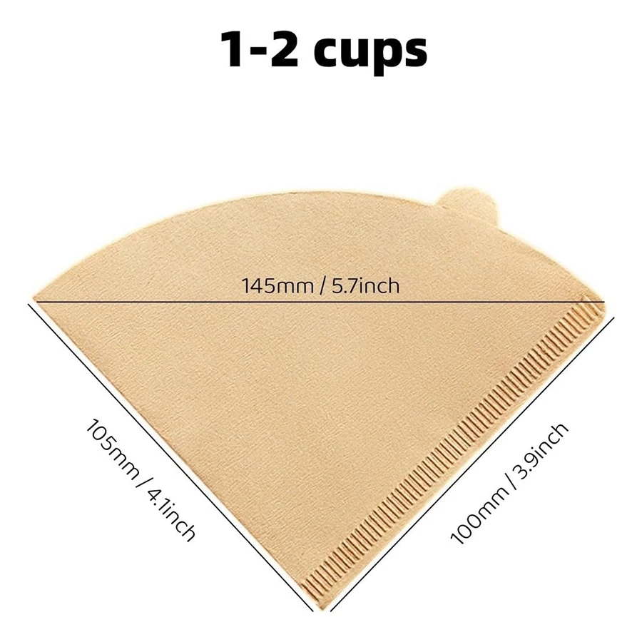 Cone Coffee Filter Disposable 50 Count Unbleached Natural Paper Filters 1-2 Cups For Pour Over and Drip Coffee Maker