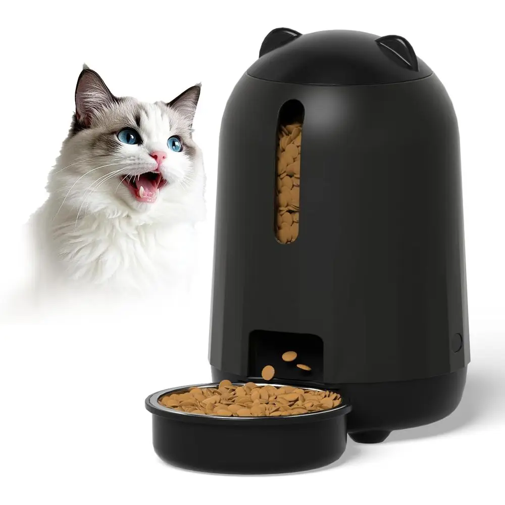 

Автоматический дозатор корма для домашних животных с таймером, двойным питанием, функцией медленного кормления, объемом 3 л, идеально подходит для кошек и маленьких собак (черный)