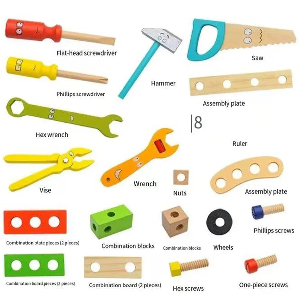 Educational Montessori Kids Toys Plastic Wooden Toolbox Pretend Play Children Nut Screw Assembly Simulation Carpenter Tool Toys