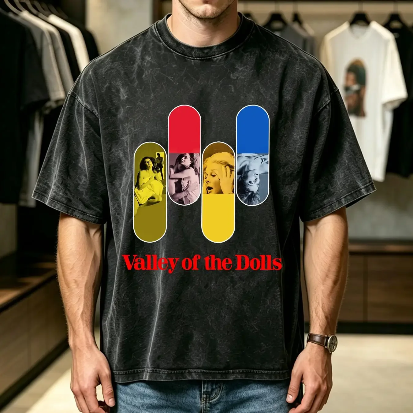 washed T Shirt Vintage Valley Of The Dolls Essential vintage Washed graphic Soft homme Casual Versatile Slightly fashion Unisex