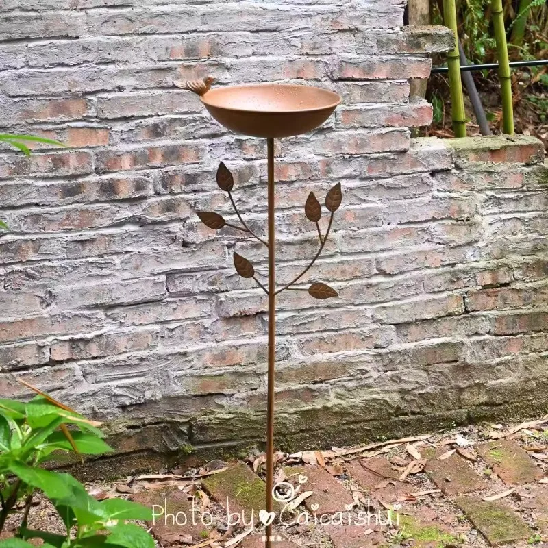 Iron Bird Feeder Vintage Garden Decor Outdoor Bird Feeder & Planter Holder Rustproof Patio Sculpture Wildlife Water Station