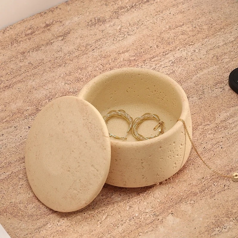 

Wabi-Sabi Wind Tunnel Stone Jewelry Storage Jar with Lid - Desktop Key Organizer, Coffee Table Decor, Candy Container