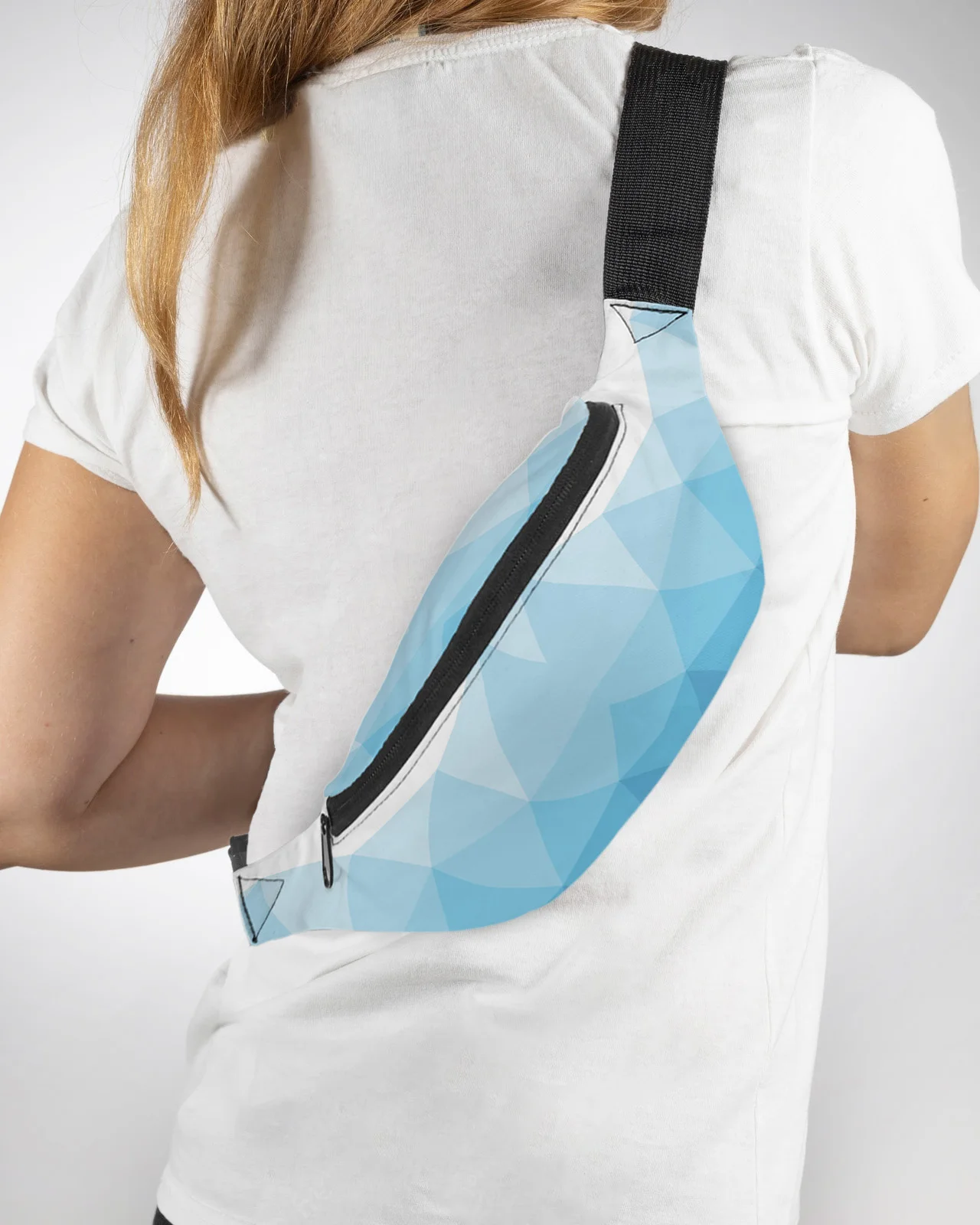 Geometric Mosaic Triangle Blue Gradient Men Women Waist Bag Fanny Pack Phone Belt Bag Wallet Pouch Waterproof Banana Hip Bags