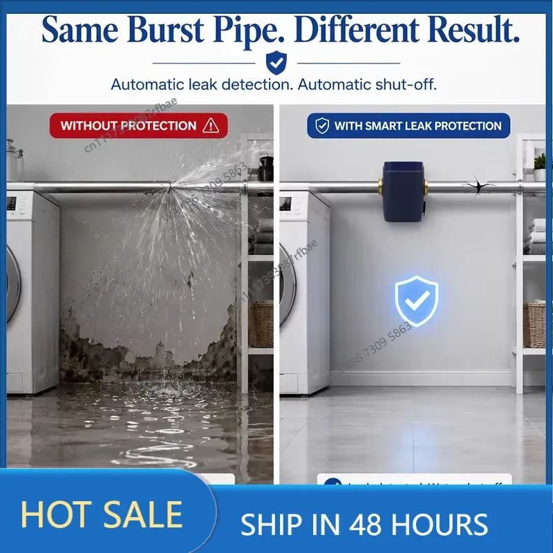 Whole House Smart Water Leak Shut Off Valve with AI Ultrasonic Flow Monitoring WiFi App Control and Automatic Leak Protection