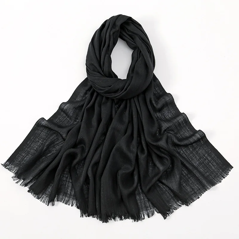 

Простой золотой блестящий бамбуковый шарф с бахромой и люрексом, дышащая мягкая тонкая шаль, повседневные солнцезащитные дорожные шарфы, женский шарф