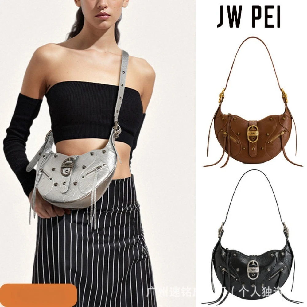 

JW PEI Croissant Vintage Motorcycle Bag Shoulder Crossbody Bag Wax Leather Underarm Bag