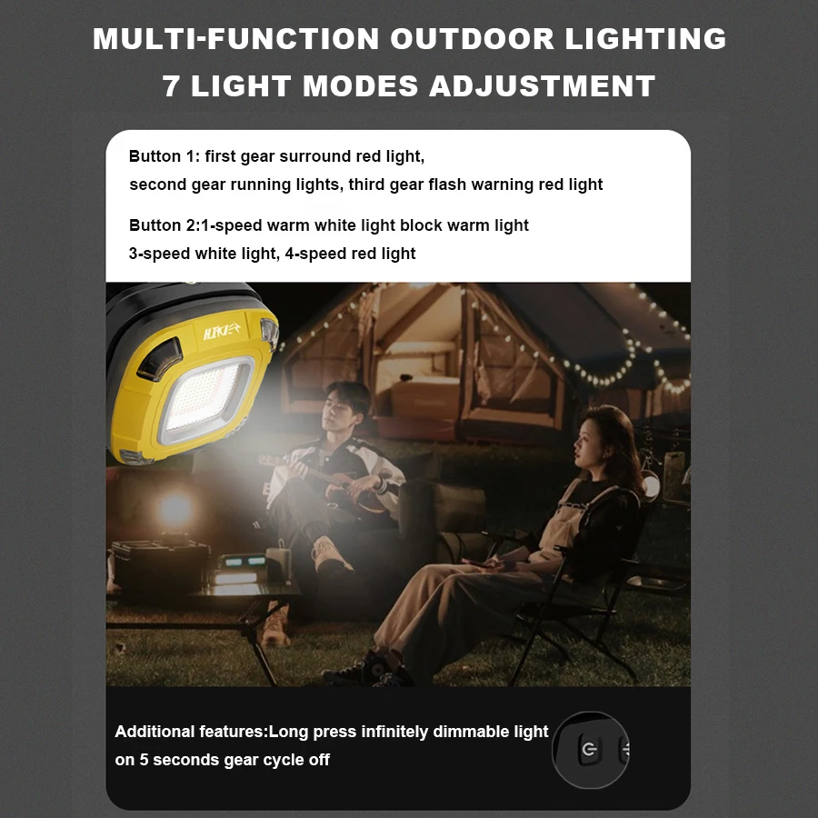 Outdoor LED Camping Light with 7 Lighting Modes 6000MAH USB Rechargeable Flashlight Outdoor Work Light Emergency Light