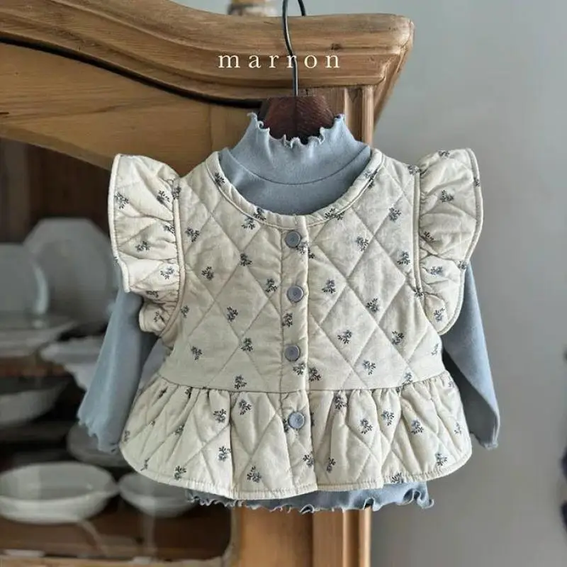 

2025 Autumn New Baby Girl Sleeveless Floral Vest Cotton Infant Toddler Casual Lace Coat Girls Thick Warm Princess Clothes