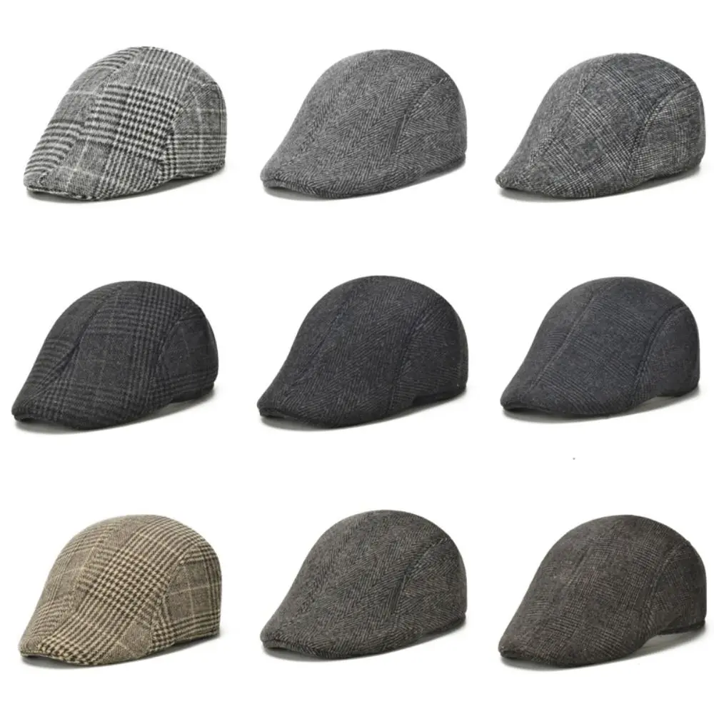 Warm Woolen Cloth Forward Hat For Men Women Male Autumn Winter Windproof Soft Lattice Beret Unisex Peaky Blinders Cap