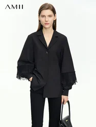 AMII camicia di pizzo francese per le donne 2023 autunno sciolto nuove camicette Blazer colletto lanterna manica camicie aderenti stretto femminile 12343058