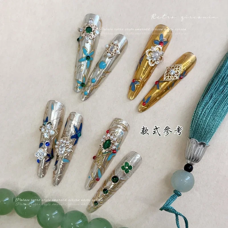 Xi Fei Hui Palace 네일아트 지르콘 쥬얼리, 네잎 합금, 할로우 다이아몬드 네일 액세서리