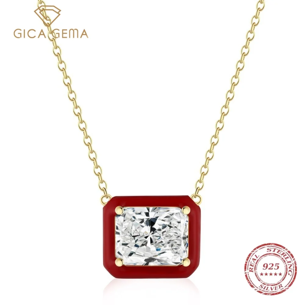Gica Gema Trendy 925 Sterling Silver Created Moissanite Gemstone Necklace For Women Wedding Dinner Christmas Party Jewelry Gift