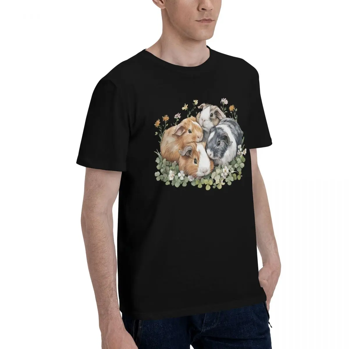Move Cute Guinea Pigs Floral Frame Tees Title Novelty Vintage Fitness Eur Size