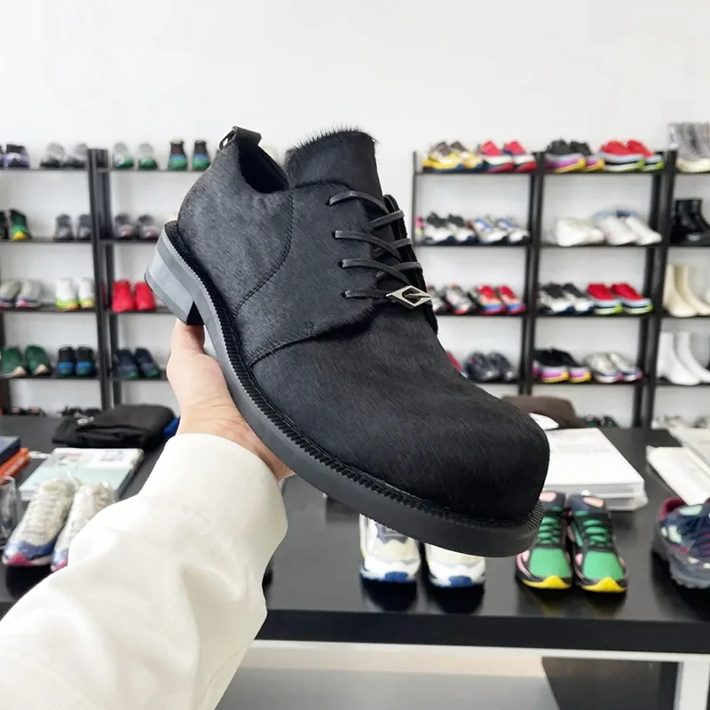 

Thick-soled Derby Shoes for Men Height-increasing Casual Leather Shoes Horsehair Design Men Fashion Brogue Shoes