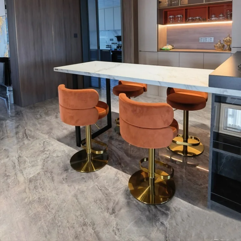

Backrest Bar Chairs Simple Luxurious Lifting Rotating Island Chairs Hotel Front Desk High Footed Taburete Home Furniture YX50BC