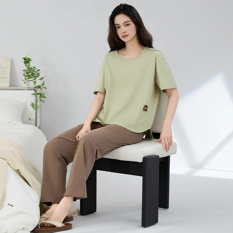 

Летние пижамные комплекты больших размеров M-4XL с короткими рукавами, женские трикотажные хлопковые пижамы для дома, женские пижамы