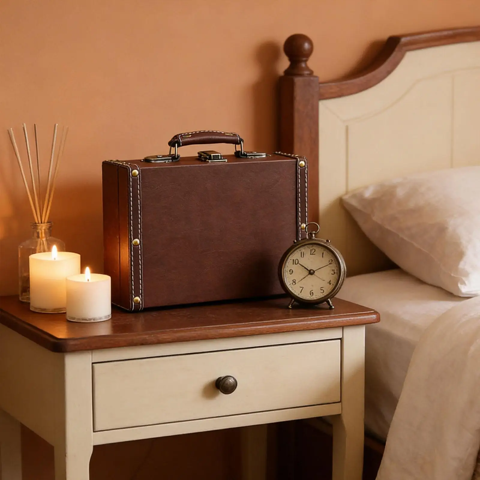 

Retro PU Leather Suitcase Decorative Storage Box Multifunction Luggage Trunk for Birthday Wedding Home Decoration