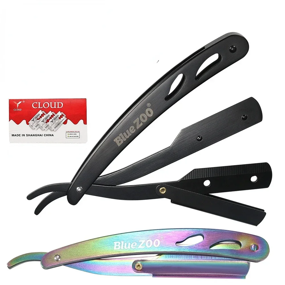 Stainless Steel Hair Shaving Cream, Manual Razor, Thin Knife and Blade, 10 Pieces, Dazzling Black