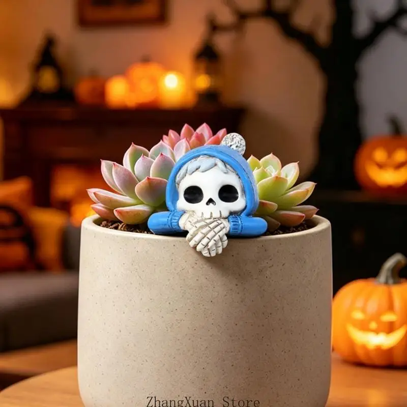 Mini-Harz-Skelettfigur mit Kapuze für Blumentopf-Aufhänger und Balkondekorationen 3XUF – Detail 8