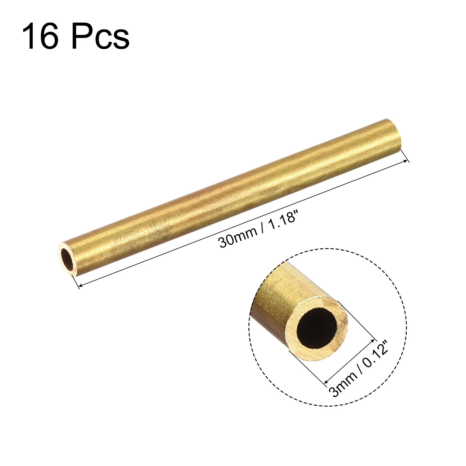 Uxcell-Tubo de latón de 3mm, OD, 0,5mm, espesor de pared, 30mm, longitud, 16 piezas