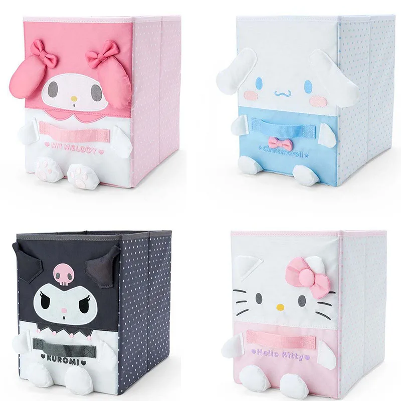 New Hello Kitty Cat Melody Cinnamon Dog Kuromi Storage Box Anime Kawaii Girls Fabric Organizing Box Small Organizer Case Holder