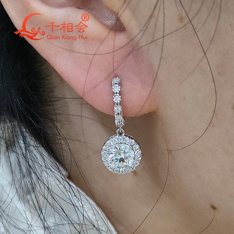 6.5mm 1ct halo round shape 925 silver white color D VVS moissanite stone ear stud Earring gift dating women wedding