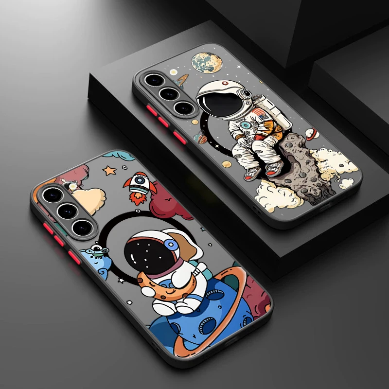 Space Astronaut Print Magnetic Phone Case For Samsung Galaxy A57 A37 A17 A56 A36 A55 A35 A26 A16 A25 A15 A54 Acrylic Back Cover