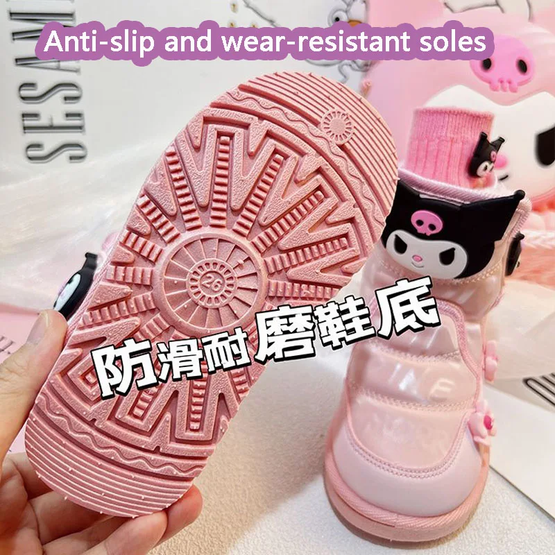 Winter Kawaii Sanrio Kuromi Boots Children Cute Girls Winter Cold Resistant Windproof Waterproof Fashion Cotton Shoes New Style