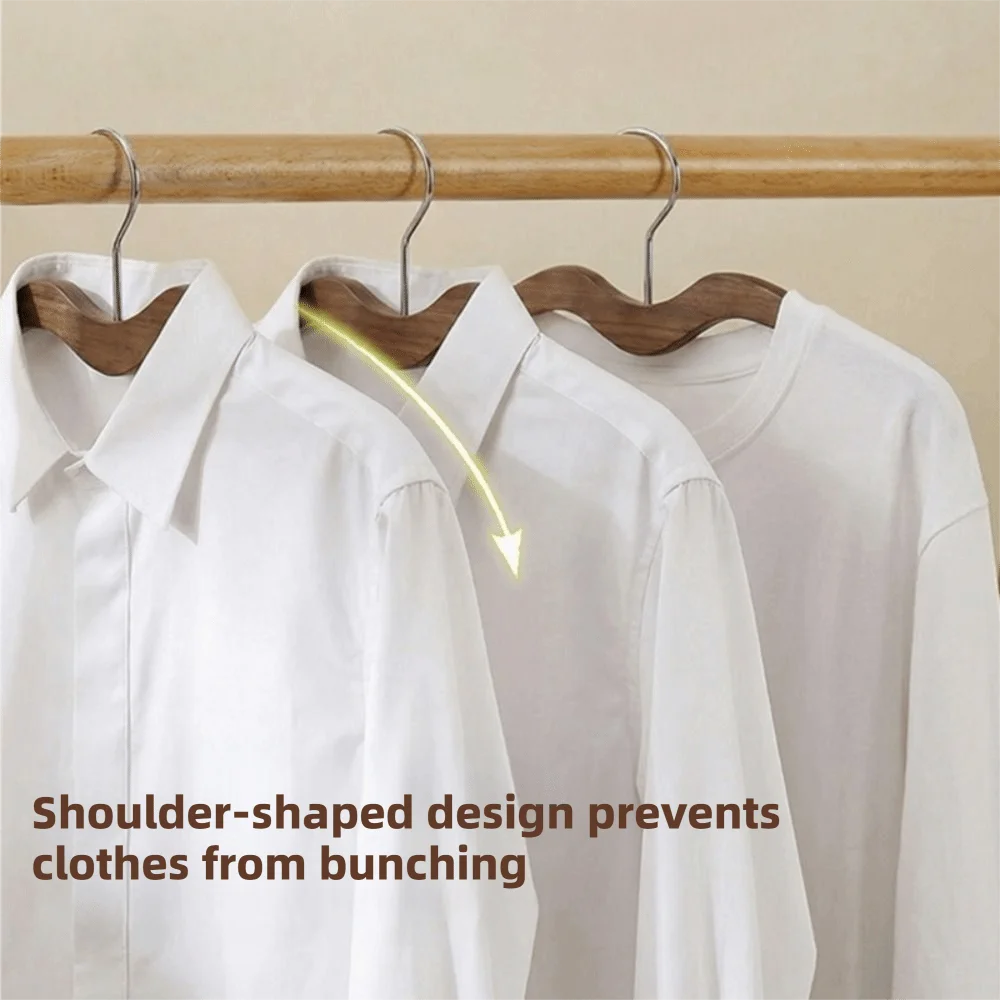 

2pcs Shoulder Protecting Wood Short Neck Hanger Heavy-Duty Space Saving Clothes Drying Rack Anti-slip Wardrobe Organizer Hotel