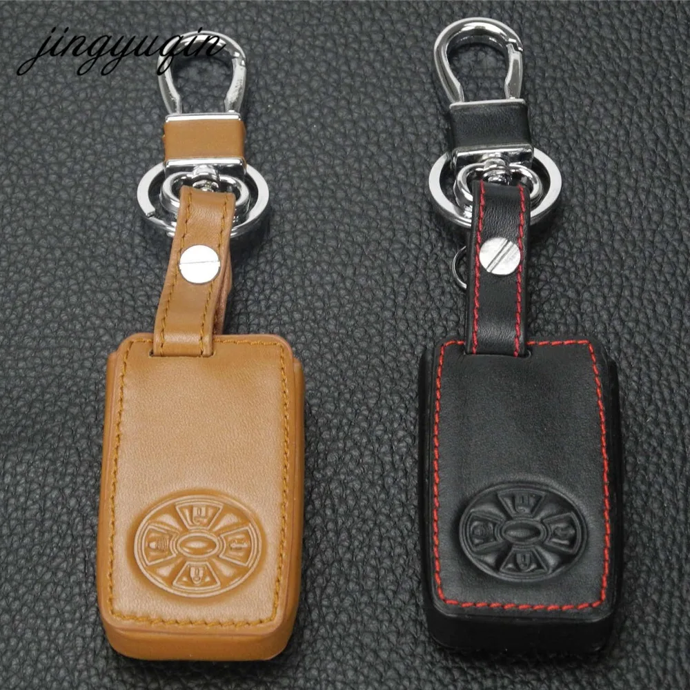 jingyuqin 4BTN Leather Car Key Cover For Toyota Premio Avalon Camry Smart Keyless Case Wallet KeyChain