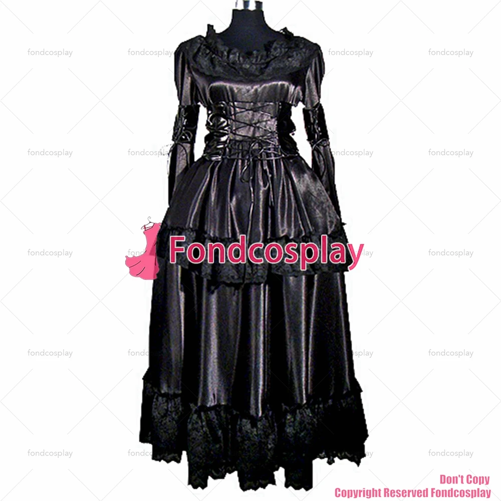 Fondcosplay erwachsene sexy kreuz dressing sissy maid lange Französisch schwarz Satin abschließbare