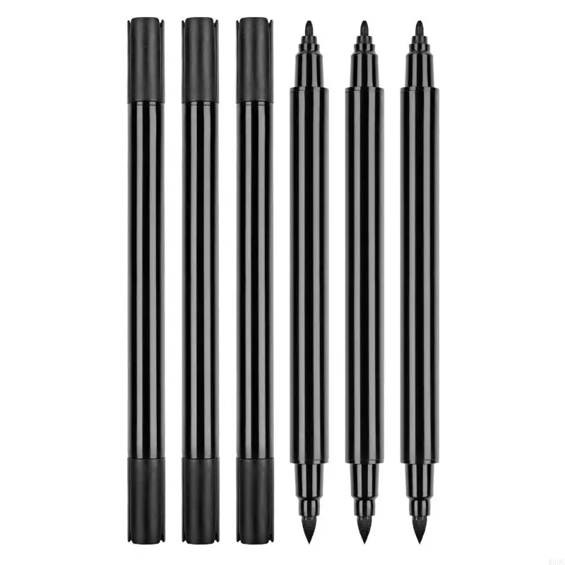W89C 6PCS 방수 블랙 페인트 펜 더블 팁 패브릭 마커 의류 용 방수