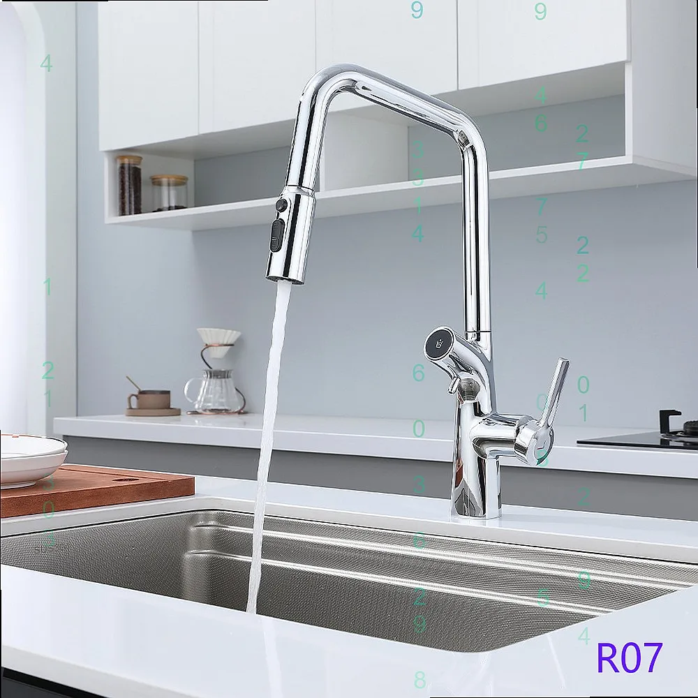 Cross Pull Out Kitchen Faucet 3 Mode Cold Hot Drinking Water Swivel Sprayer