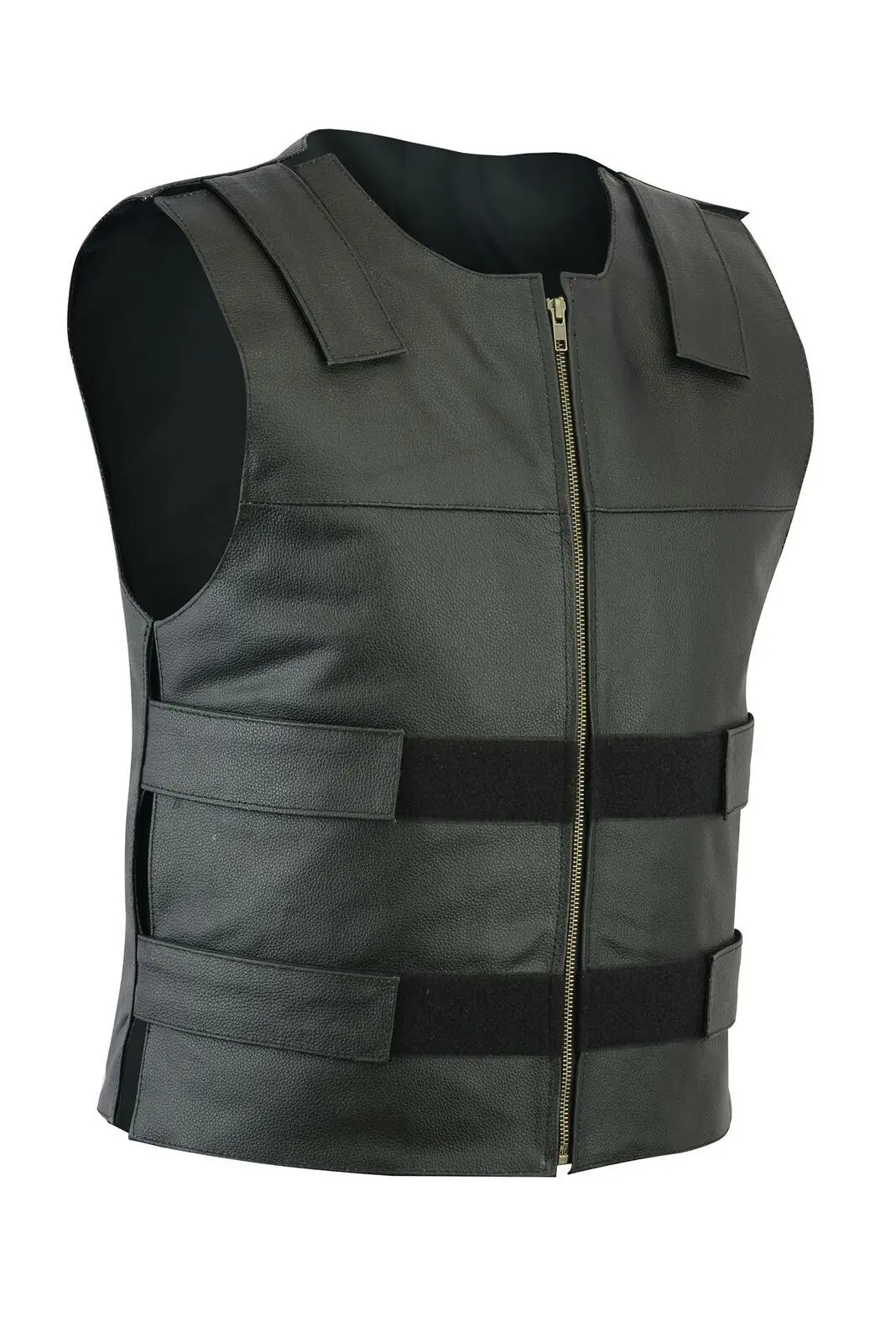 Mens Leather Waistcoat V-neck Single-breasted Side Zipper Lace Cropped Sleeveless Top for Men