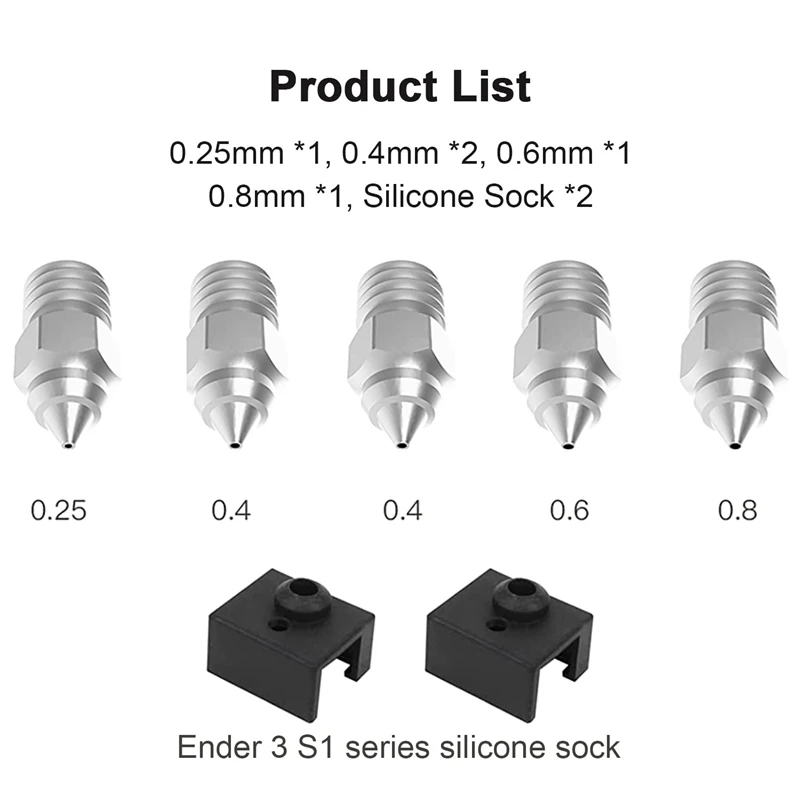 5Pcs MK-HF Nozzle With 2Pcs Ender 3 S1 Series Silicone Sock, Copper Alloy Nozzles For Sprite Extruder/Ender-3 Series