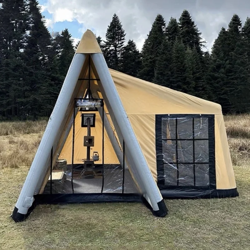 Yellow Luxury Waterproof Oxford Portable Four-Season Double Layer Two Bedrooms Winter Warm Inflatable Camping Tent