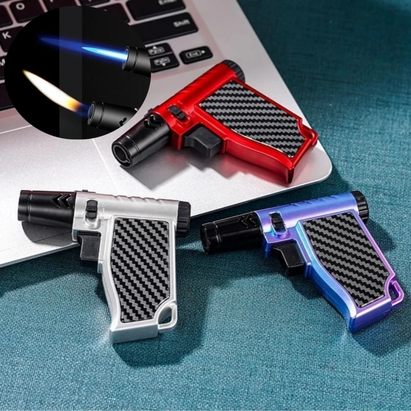

New Windproof and High-temperature Dual Flame Cigar Spray Gun Lighter Metal Handheld Inflatable High-end Kitchen Lighter