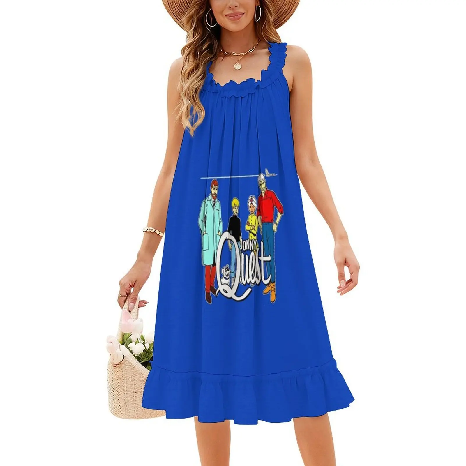 ชุดเดรสลายดอกไม้แบบไม่ซีดจางของจอนนี่ เควสสำหรับผู้หญิง ชุดลำลองสำหรับฤดูใบไม้ผลิและฤดูร้อนสำหรับงานปาร์ตี้ จอนนี่ เควส แอนิเมชั่นยุค 1970 70