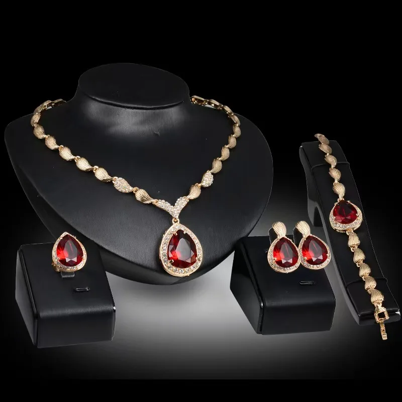 

Ladies' Wedding Party Jewelry Set Water Drop Gemstone Alloy Gold Plated Four Piece Set Bridal Banquet Jewelry