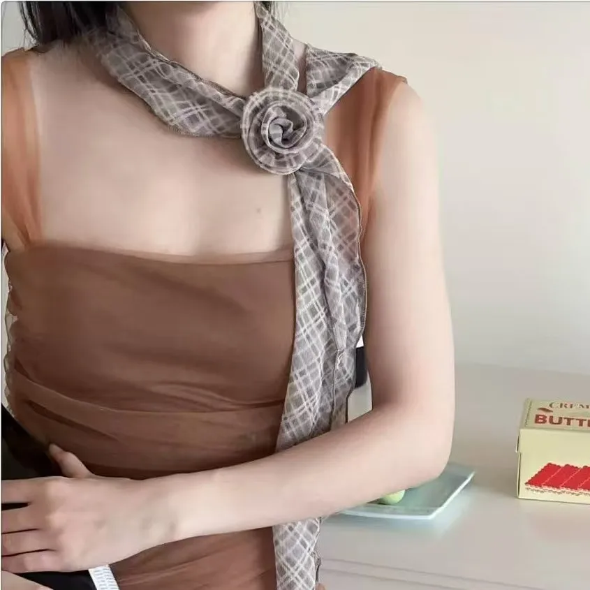 Primavera/Estate Sciarpa rosa staccabile Sciarpa da donna في الشيفون سوتيل Nastro lungo Fasce per capelli Accessori Sciarpe da