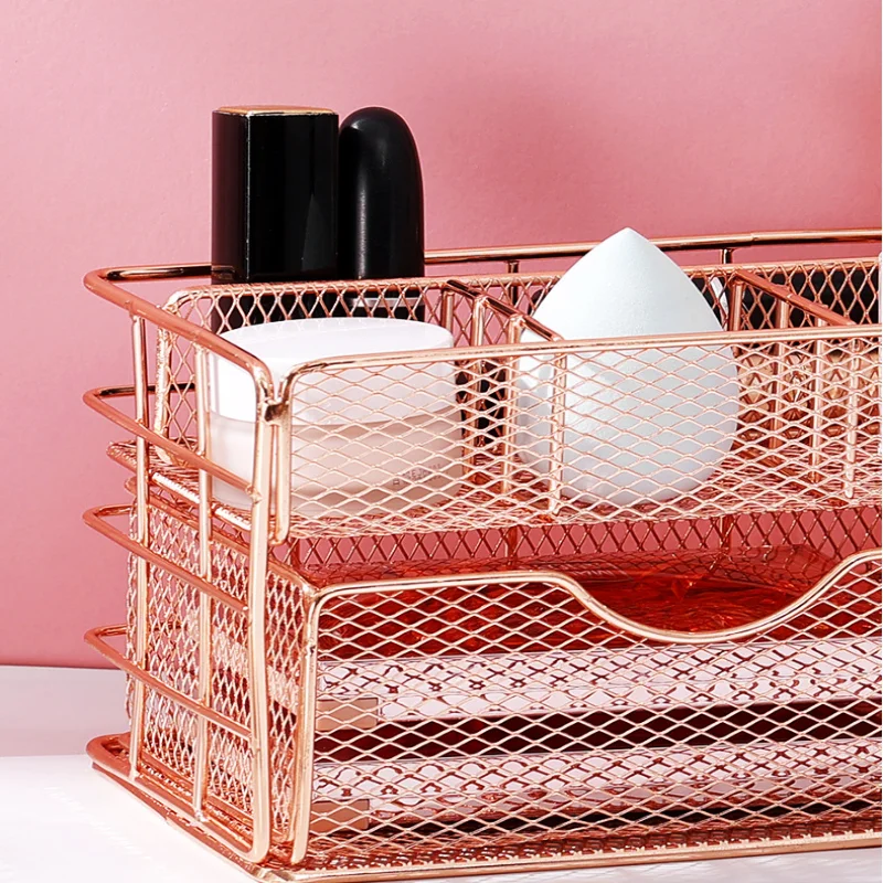

3-Tier Metal Drawer Organizer - Compact Space-Saving Storage Shelf for Office, Home, Desk, Cabinet, Closet, Stationery, Makeup,